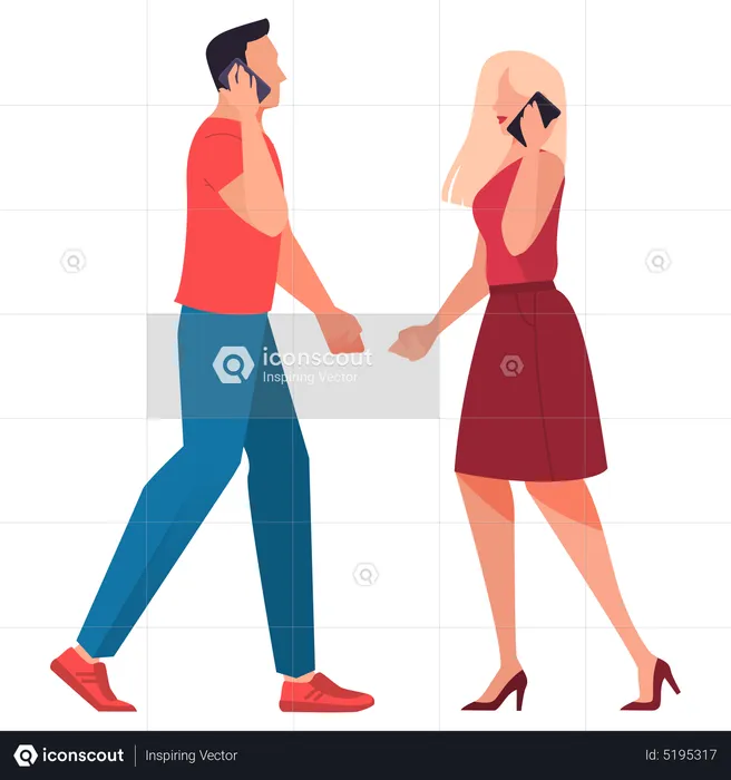 Man and woman talking on phone  Illustration