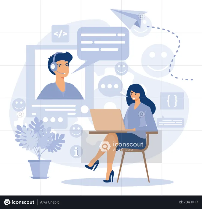 Man and woman talking on video call  Illustration