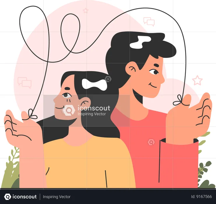 Man and woman tied with string  Illustration