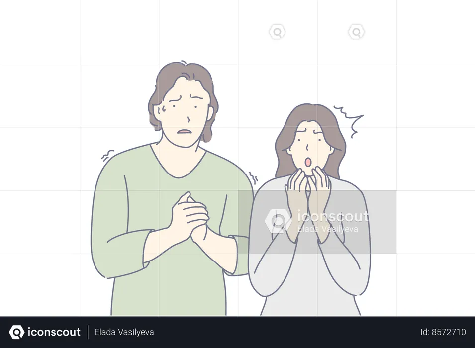 Man and woman trembling with fear  Illustration
