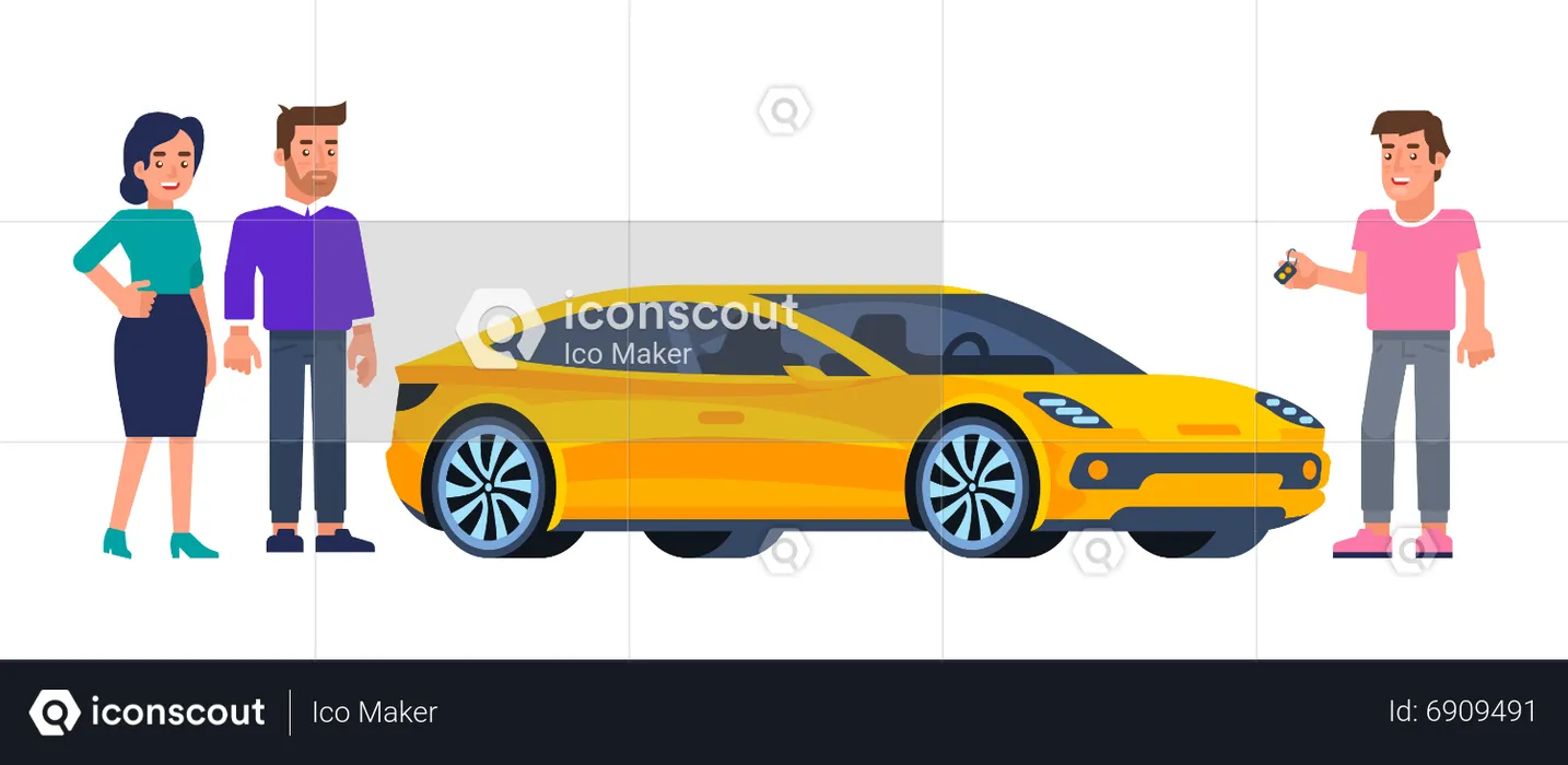 Man and woman using car sharing  Illustration