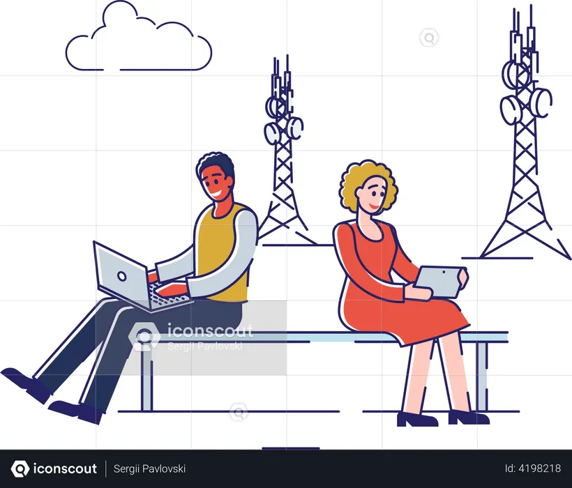 Man And Woman Using High Speed Internet Technology for Communication and Gadgets  Illustration