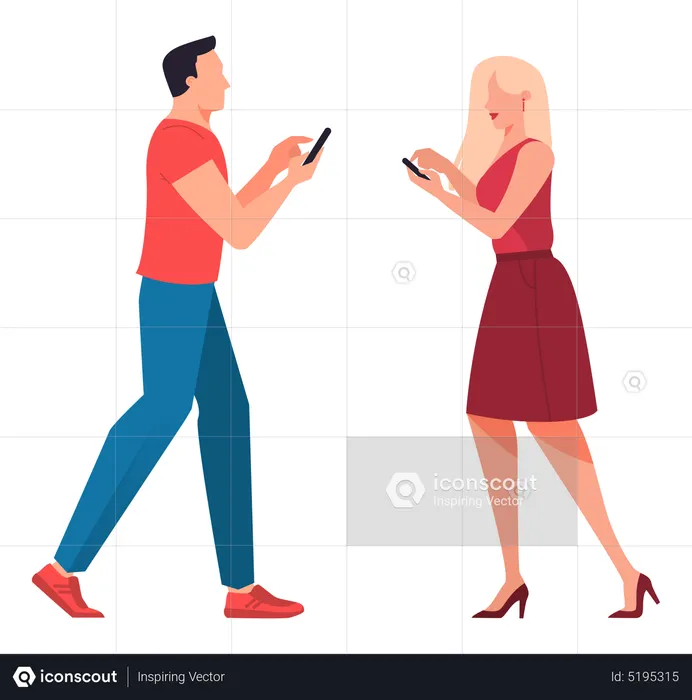 Man and woman using mobile  Illustration