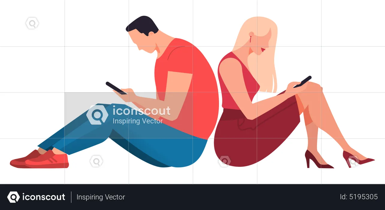 Man and woman using mobile while sitting on floor  Illustration