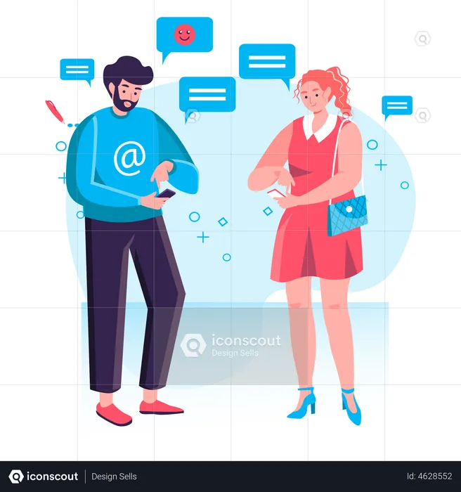 Man and woman using smartphones  Illustration