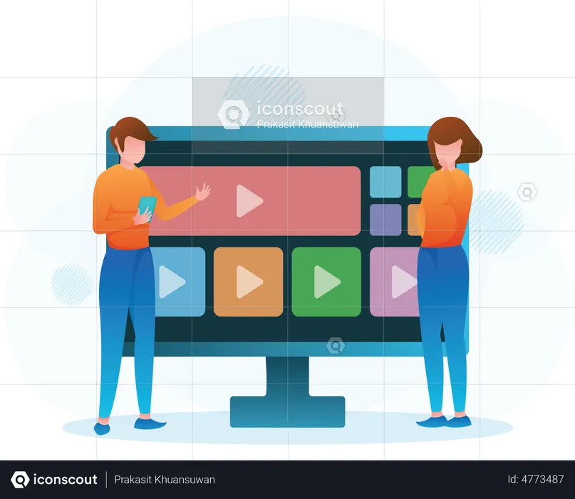 Man and woman watching Video on tv  Illustration