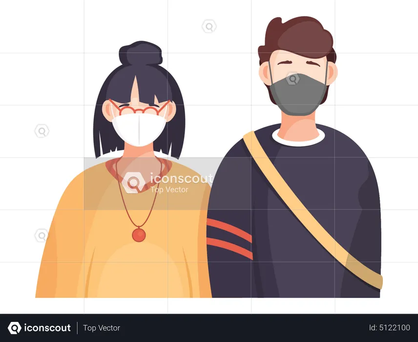 Man and woman wearing facemask  Illustration