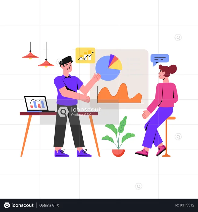 Man and woman with Business Report  Illustration