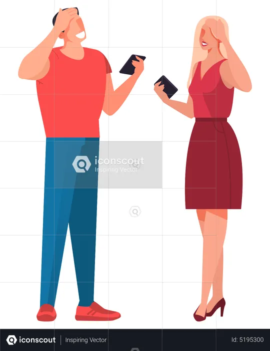 Man and woman with mobile phone  Illustration