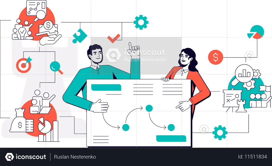 Man and Woman working on Business strategy  Illustration
