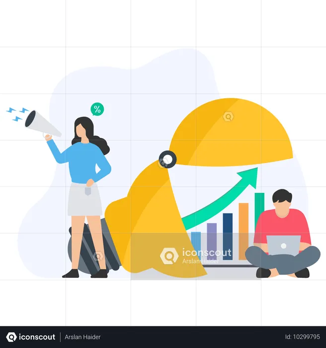 Man and Woman Working on Financial Idea  Illustration