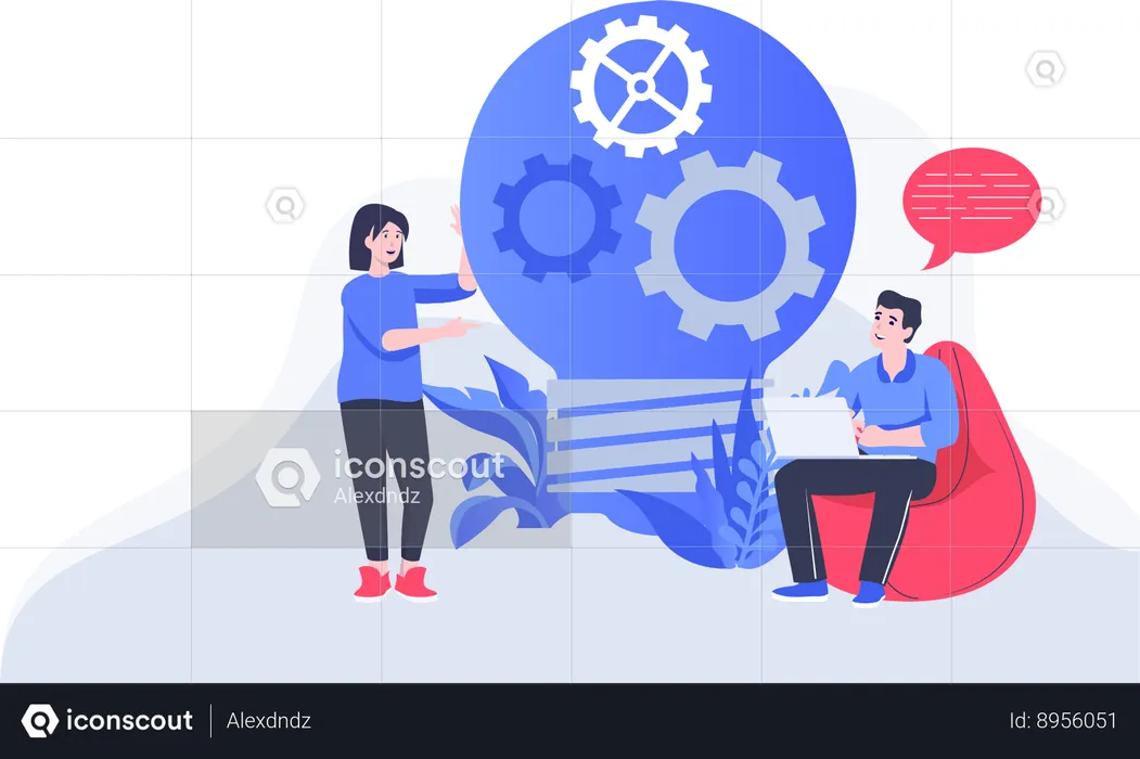 Man and woman working on new business idea  Illustration