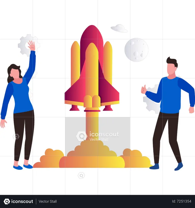Man and woman working on new startup  Illustration