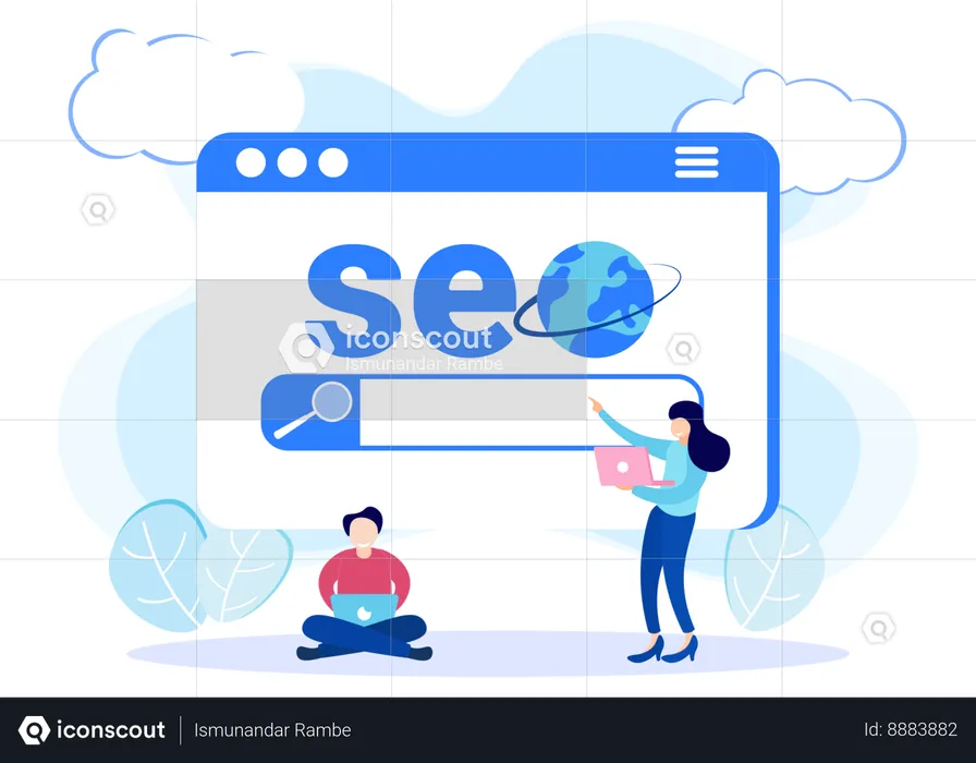 Man And Woman Working On Seo Optimization  Illustration