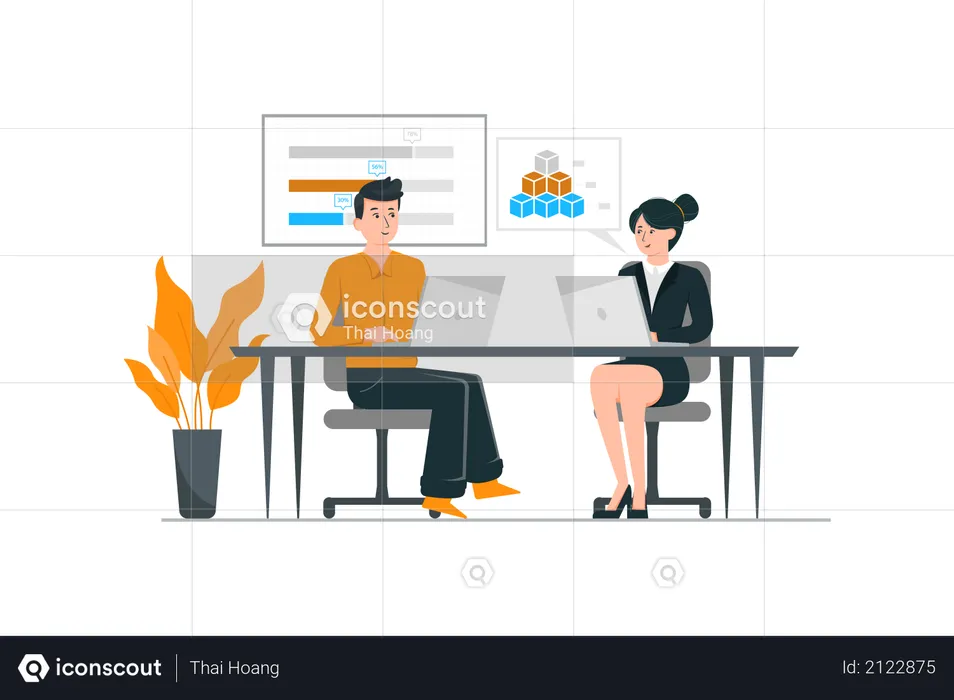 Man and woman working together in the office  Illustration