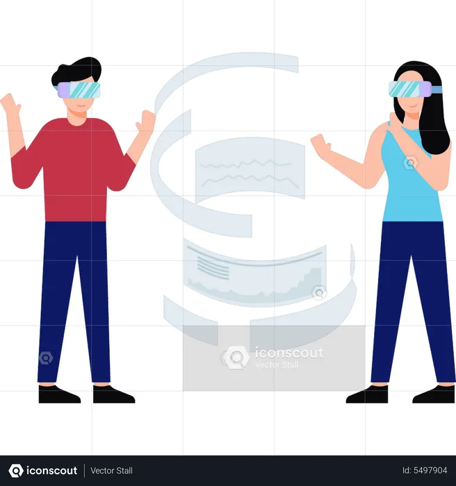 Man and woman working using VR tech  Illustration