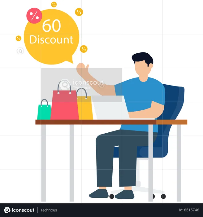Man Announcing 60 Percentage Discount Offer  Illustration
