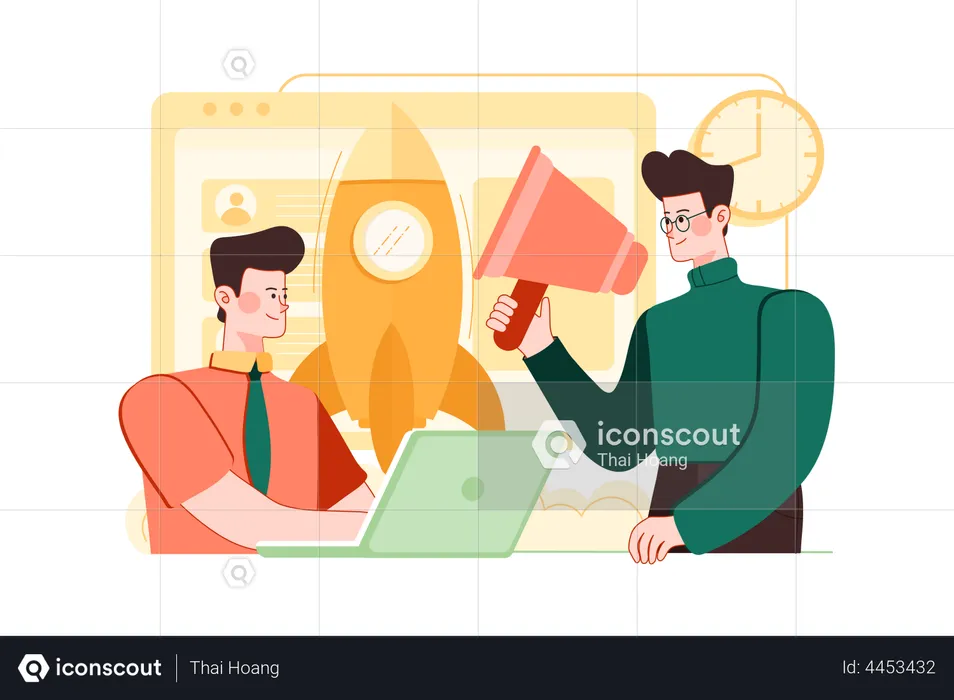 Man Announcing Business Startup  Illustration