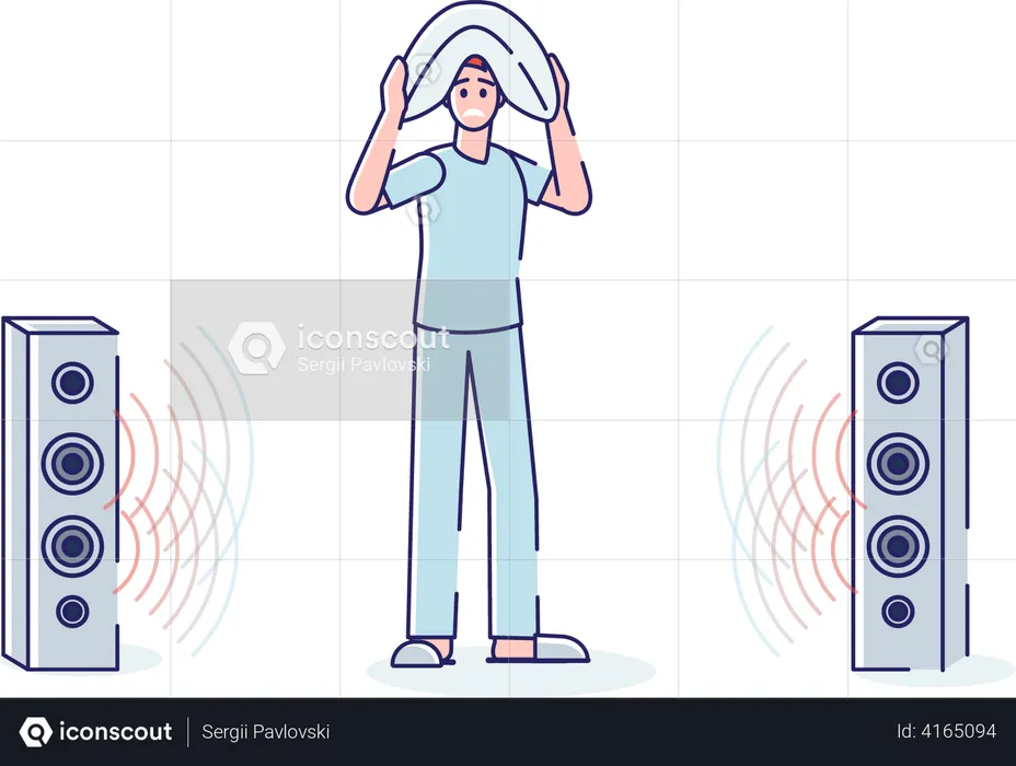 Man annoyed with loud music  Illustration