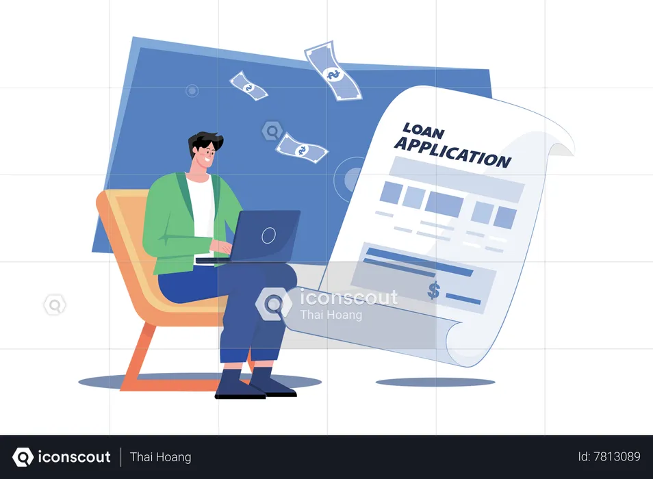 Man Applying For A Loan Using A Laptop  Illustration