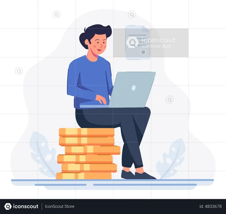 Man applying for loan using laptop  Illustration