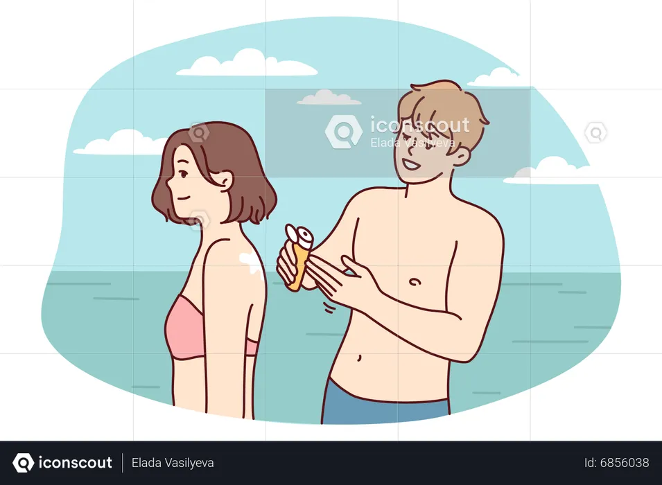 Man applying sun lotion on girl  Illustration