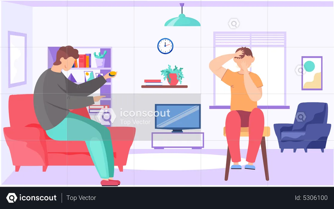 Man are sitting in living room at home  Illustration