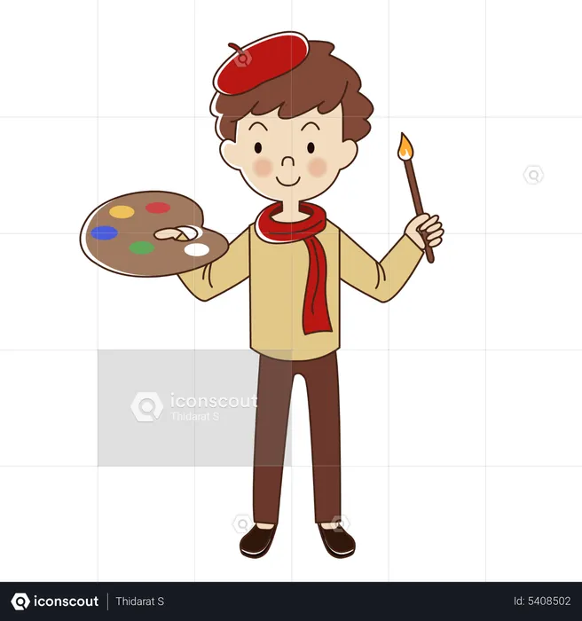 Man artist with paintbrush and palette  Illustration