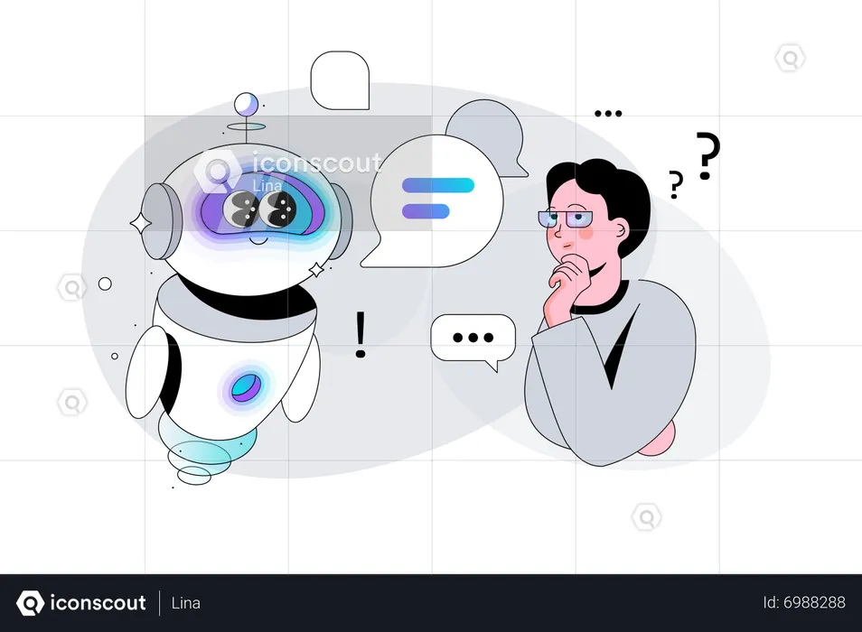 남자가 인공지능 봇에게 질문을 던진다  일러스트레이션