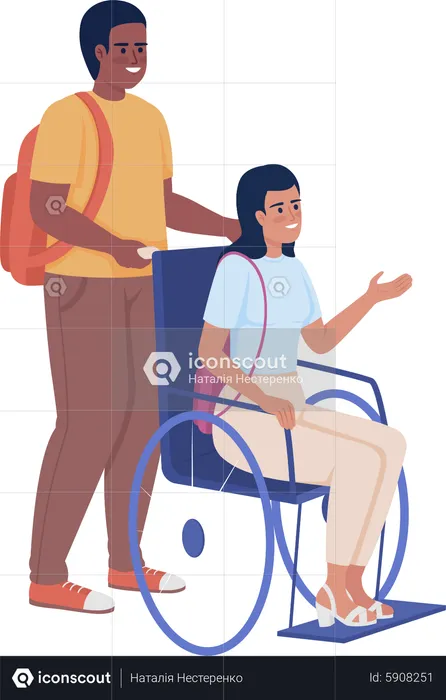 Man assisting to friend with disability  Illustration