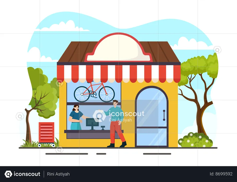 Man At Bicycle Shop  Illustration