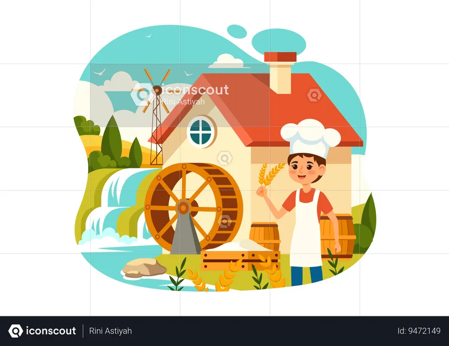 Man at Bread Production industry  Illustration