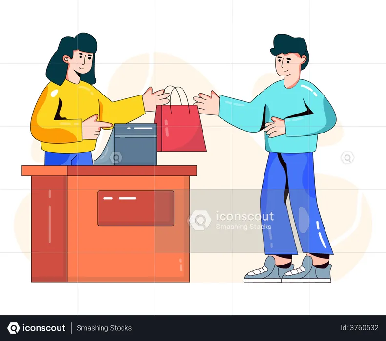 Man at cashier counter  Illustration