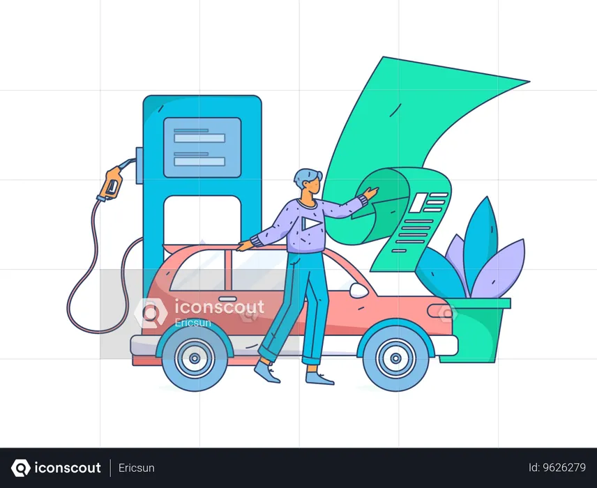 Man at fuel station  Illustration