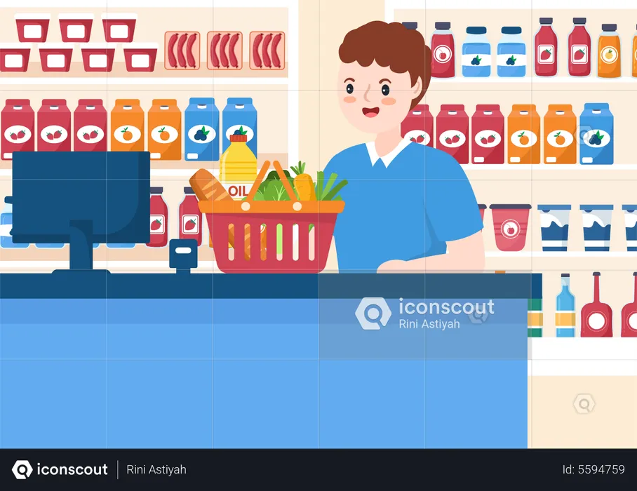 Man at grocery store  Illustration