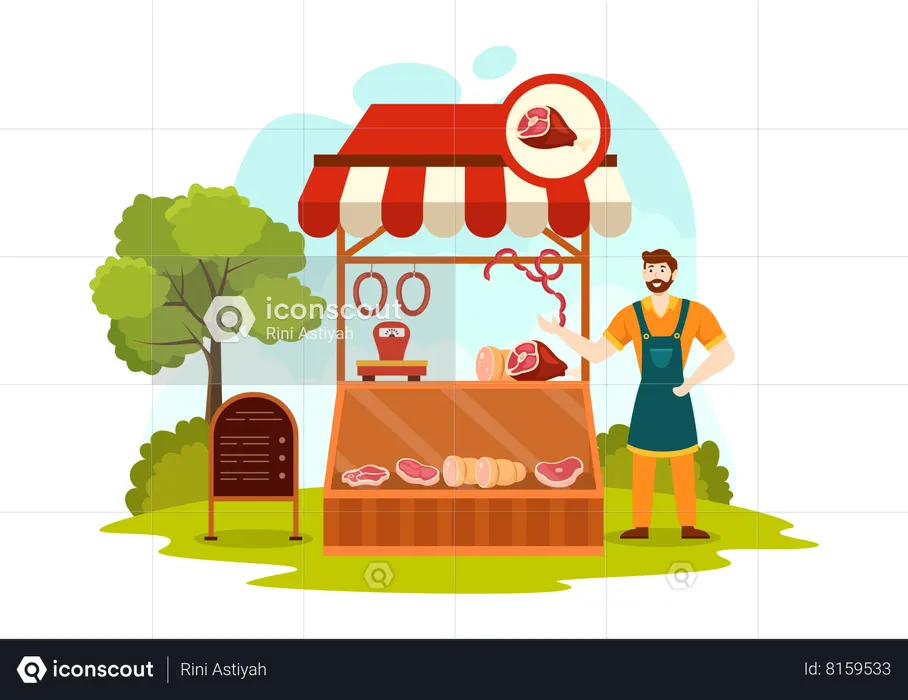 Man at Meat Shop  Illustration