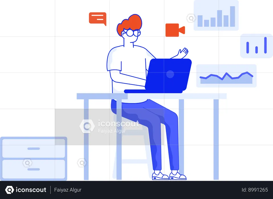 Man attending Video conference meeting  Illustration