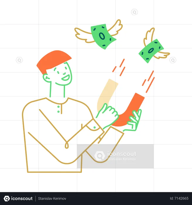 Man attract money magnetically  Illustration