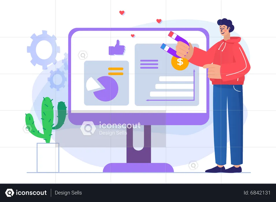 Man attracting customer online  Illustration