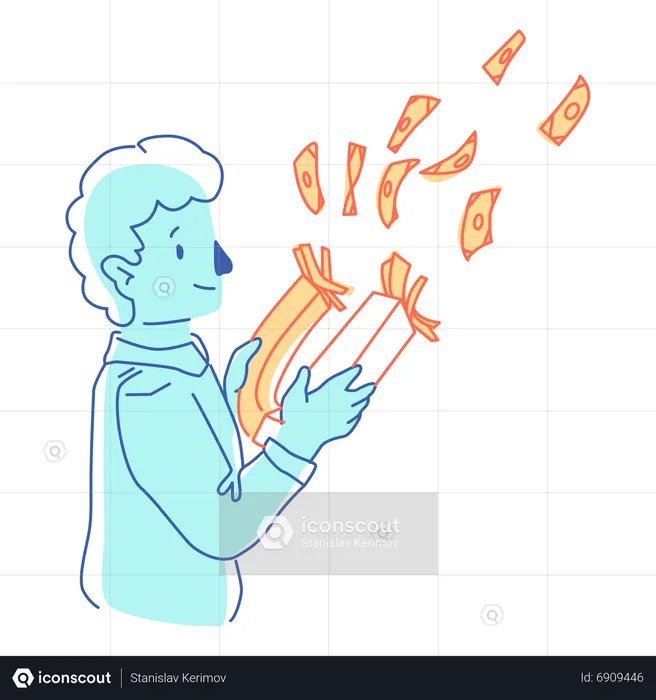 Man attracts money magnetically  Illustration