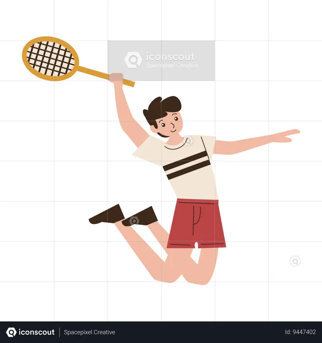 Man Badminton Player Jumping Smash Movement  Illustration