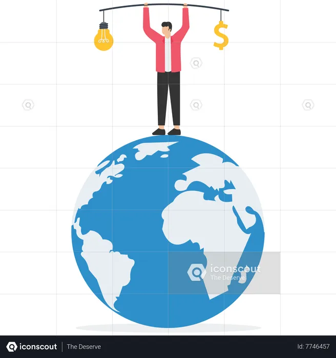 Man balancing money and idea  Illustration