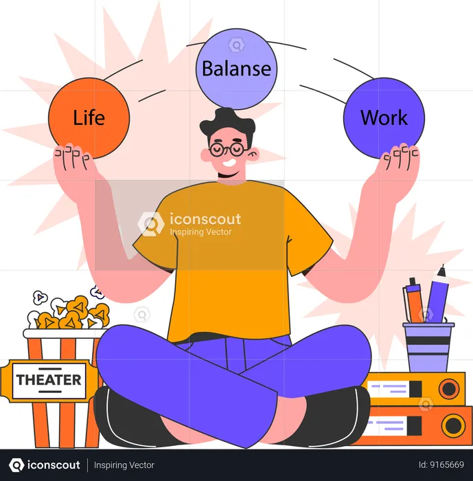 Man balancing work and life  Illustration