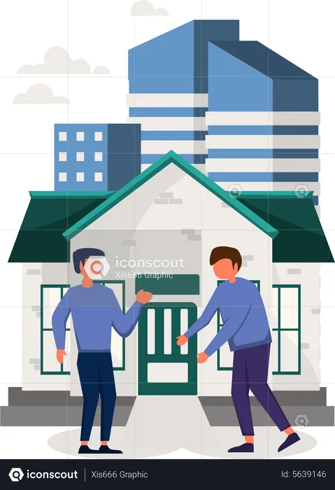 Man bargaining with owner to buy home  Illustration