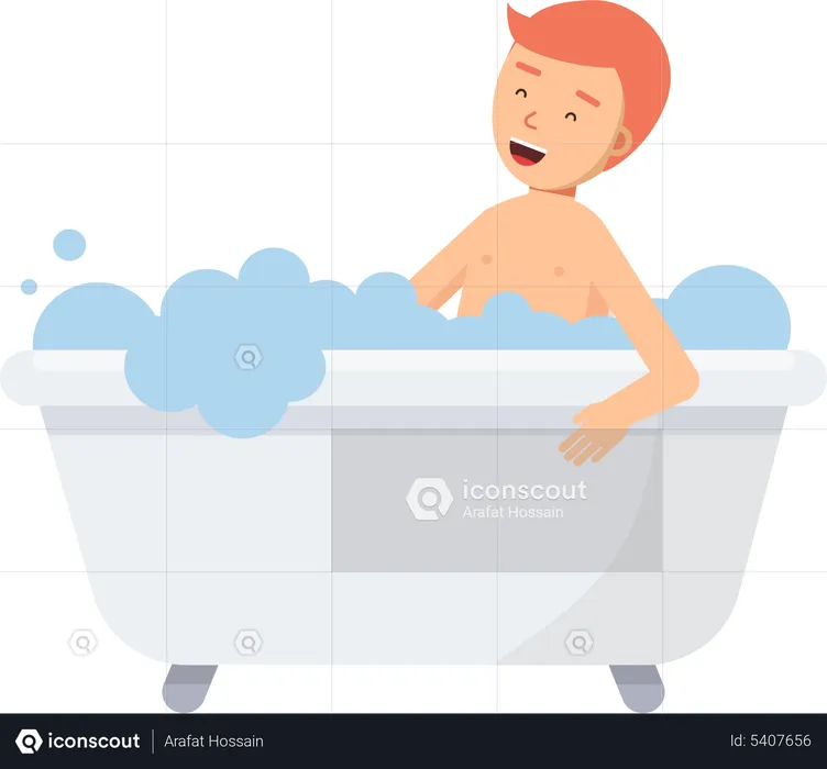 Man bathing in bathtub  Illustration