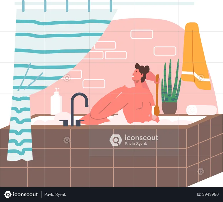 Man bathing with soap inside a bathtub  Illustration