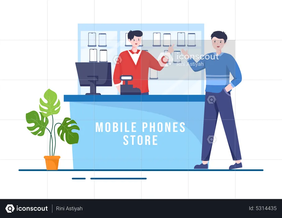 Man billing at mobile store  Illustration