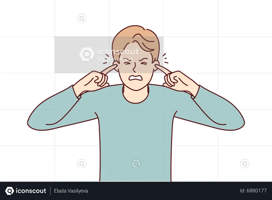 Man blocking noise using hand  Illustration