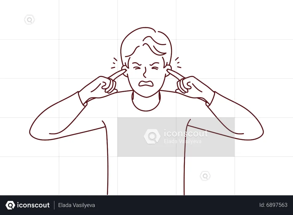 Man blocking noise using hand  Illustration