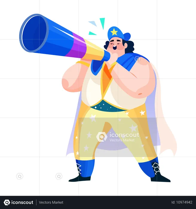 Man blowing noisemaker  Illustration